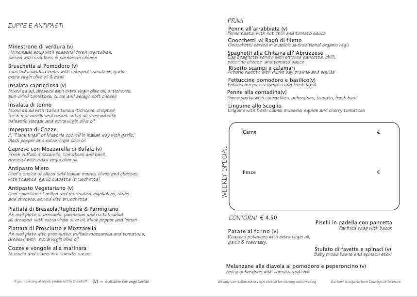 Bar Italia - Menu